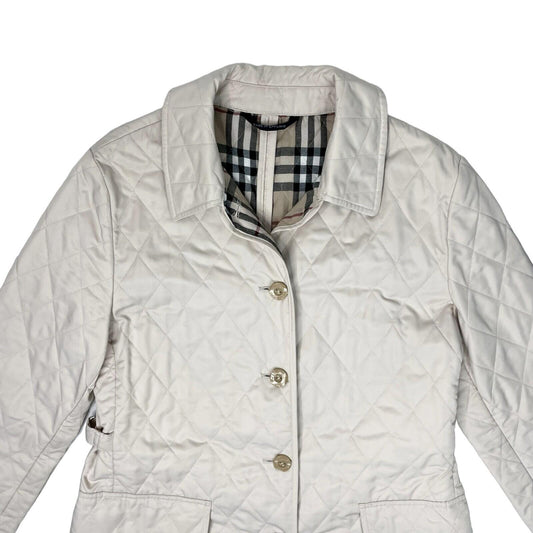 Vintage Burberry Diamond Quilt White Coat Women’s Medium Made In England