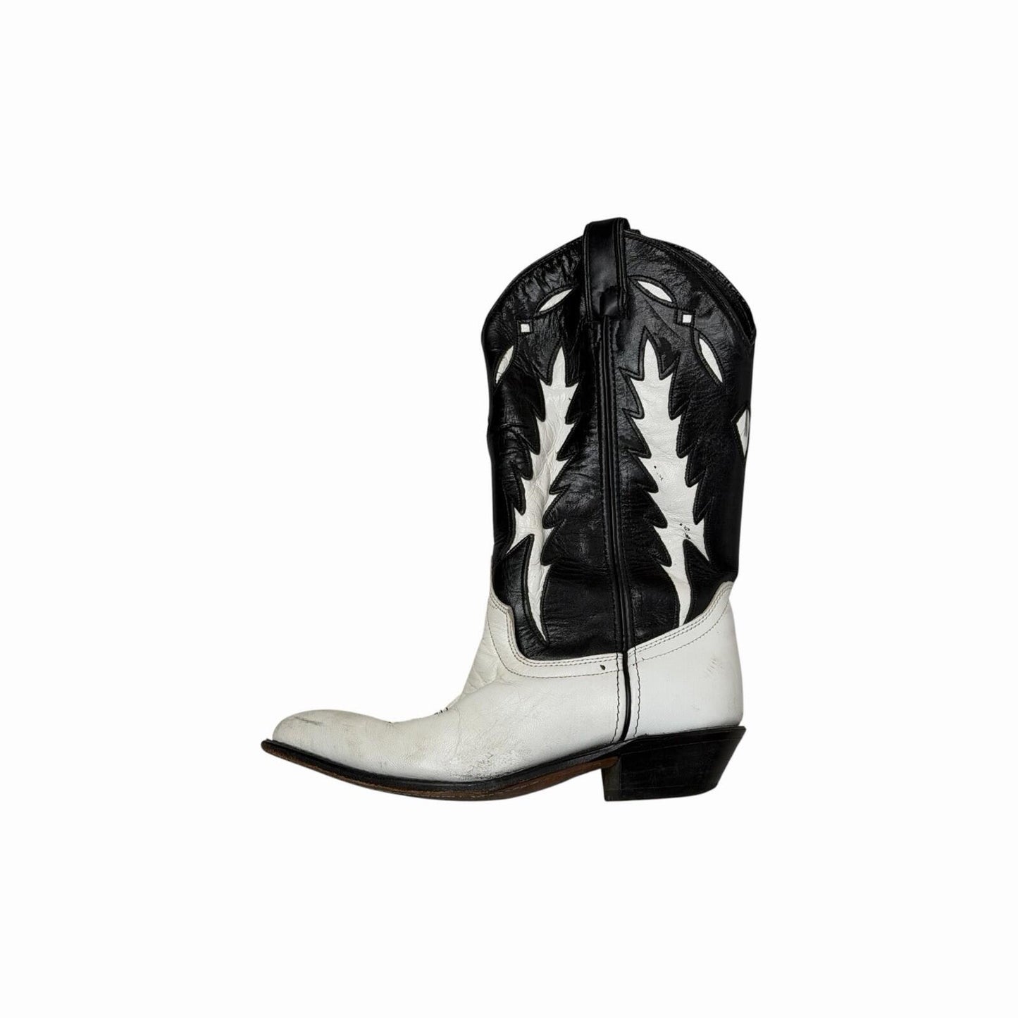Vintage Code West Western Boots US6.5 UK5.5 White And Black Leather Cowboy Boot