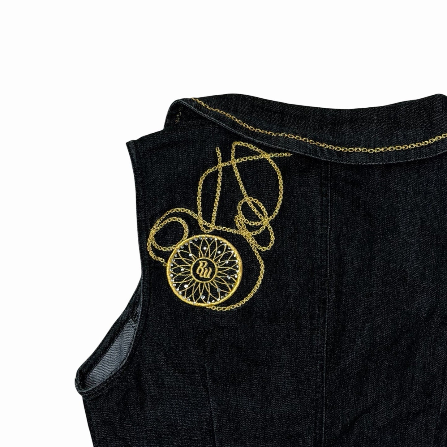 Vintage Rocawear Denim Waistcoat Women’s Large Dark Blue Denim Embroidered
