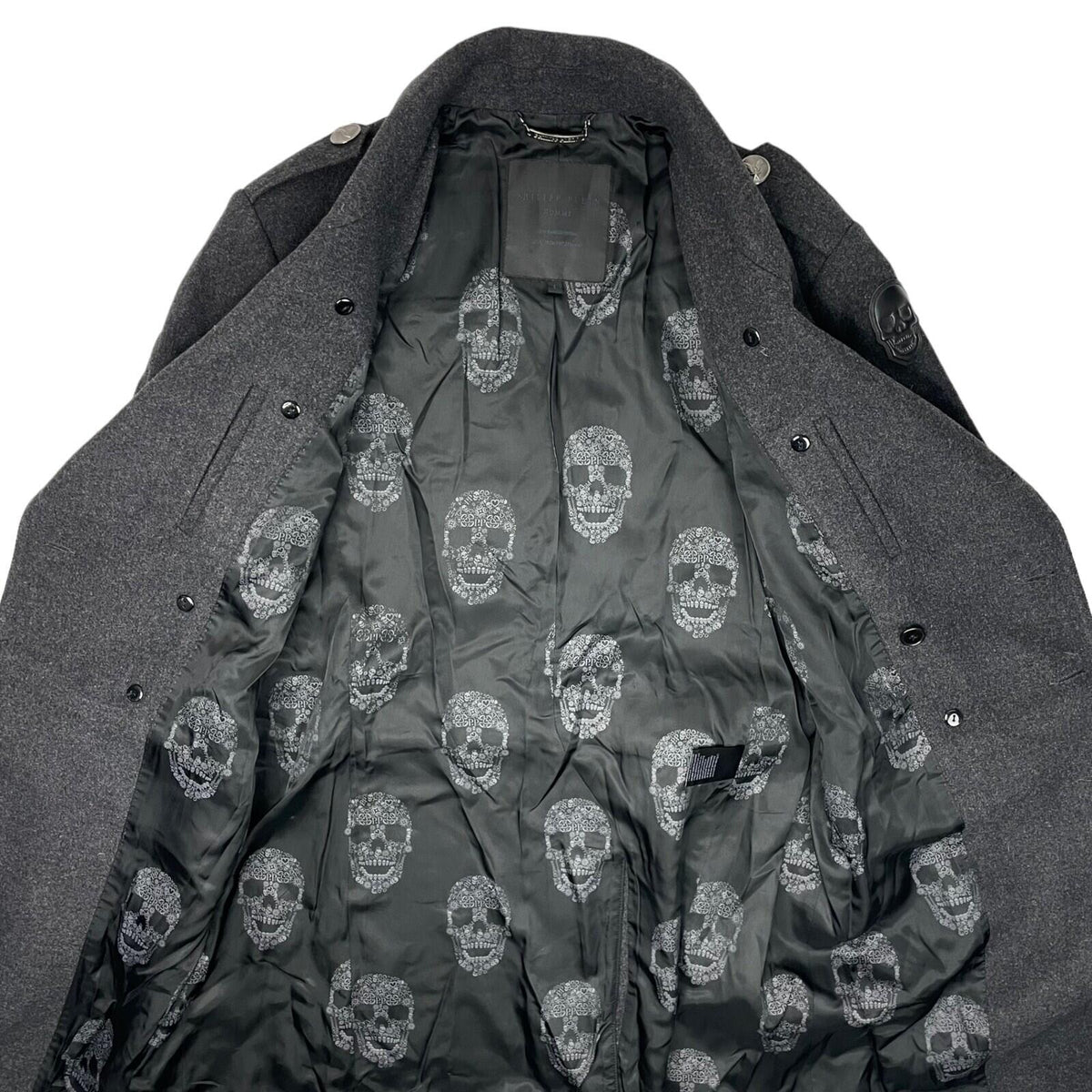 Rare Philipp Plein Mantel Herren Coat Men's Large Black Wool Limited Edition