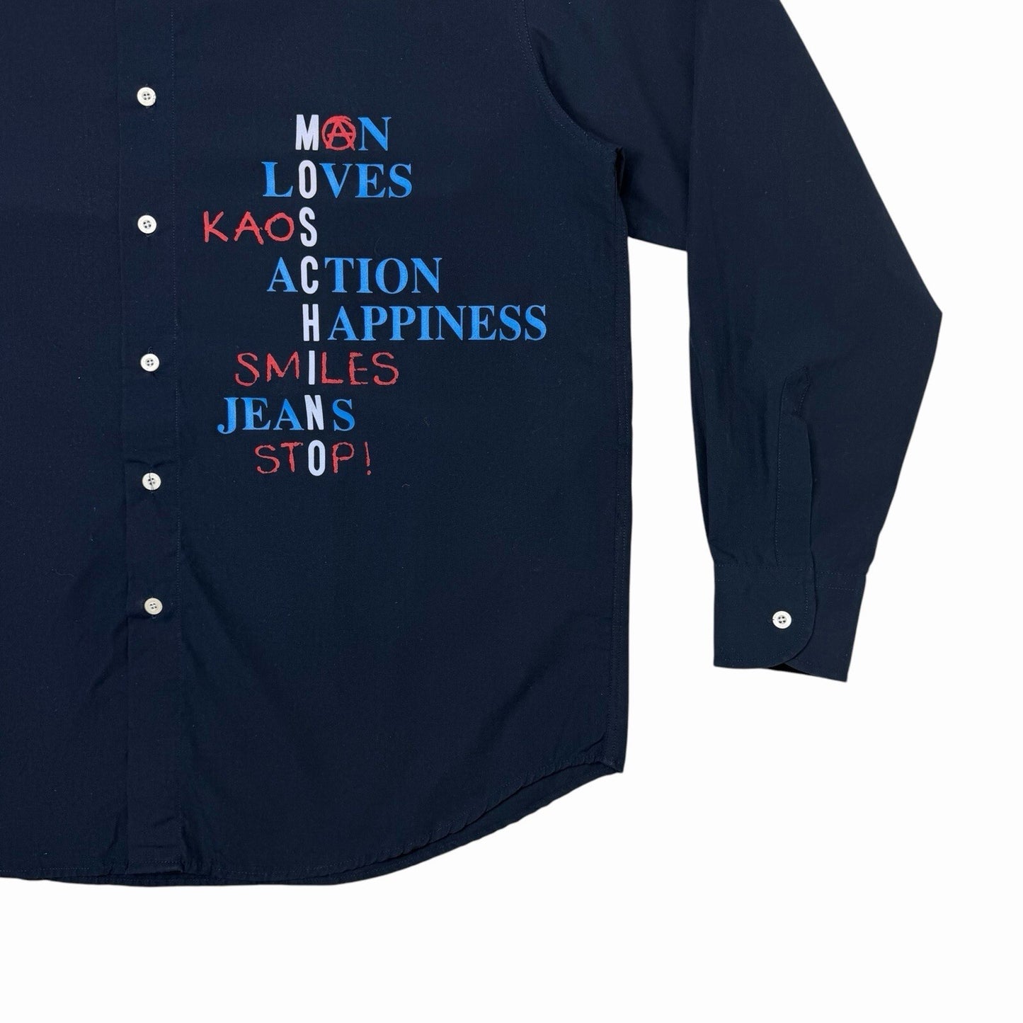 Vintage Moschino Logo Shirt Men’s XL Navy Blue Made In Italy Long Sleeve