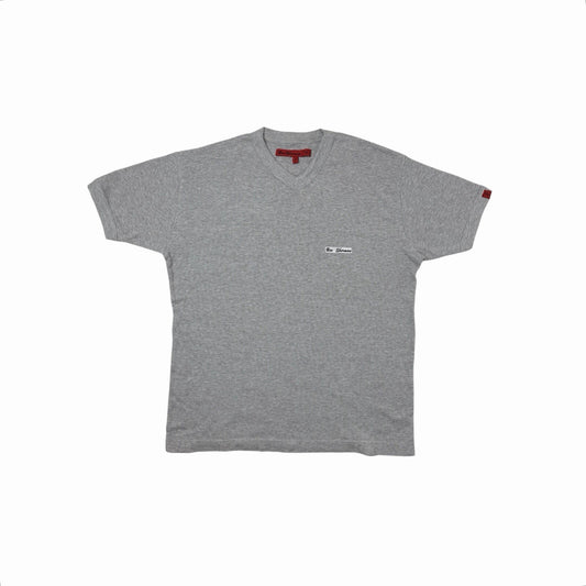 Vintage Ben Sherman Ribbed T-Shirt Men’s Large Grey V-Neck Embroidered Logo