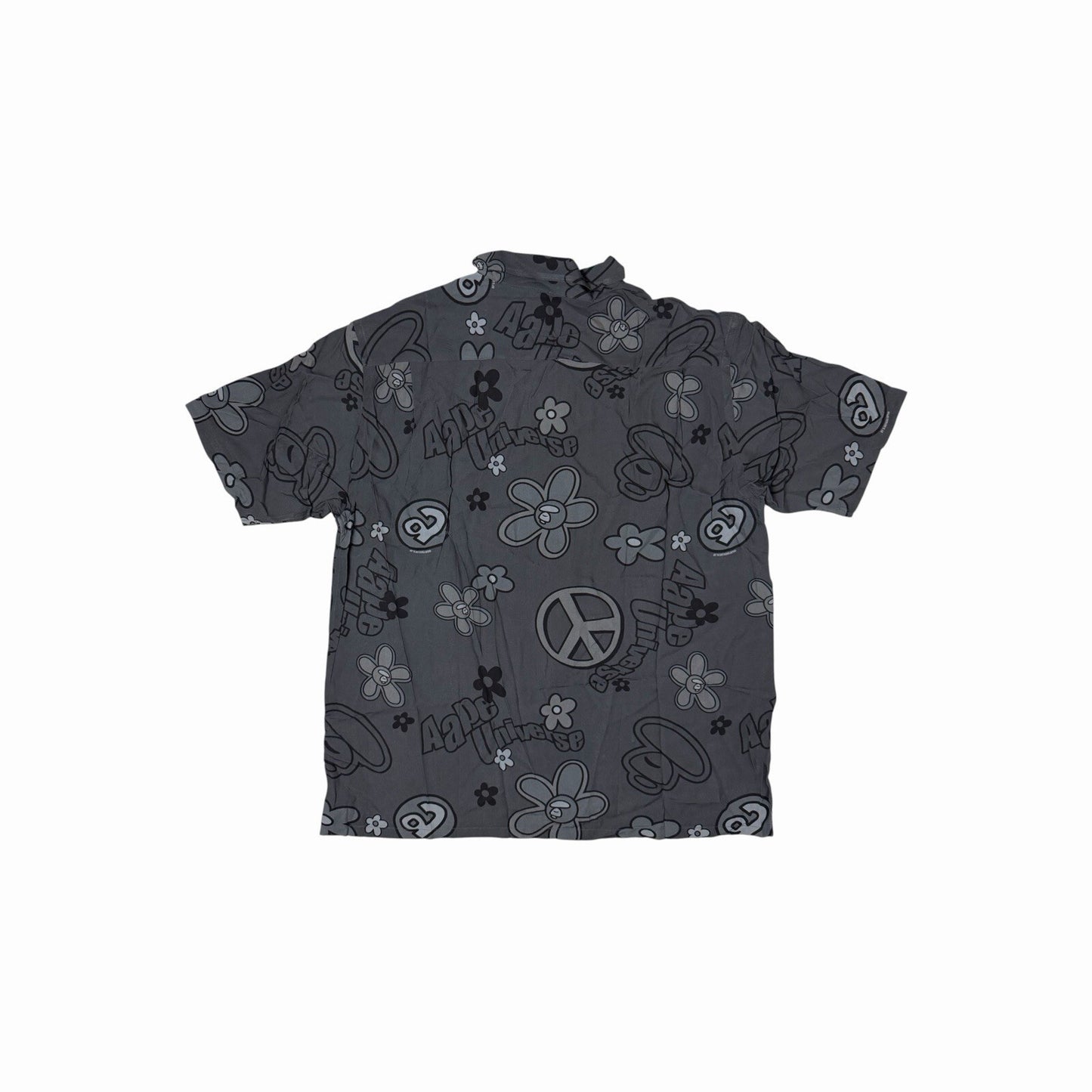 NWT AAPE A Bathing Ape Shirt Men’s XL Grey Camp Collar Short Sleeve Moonface