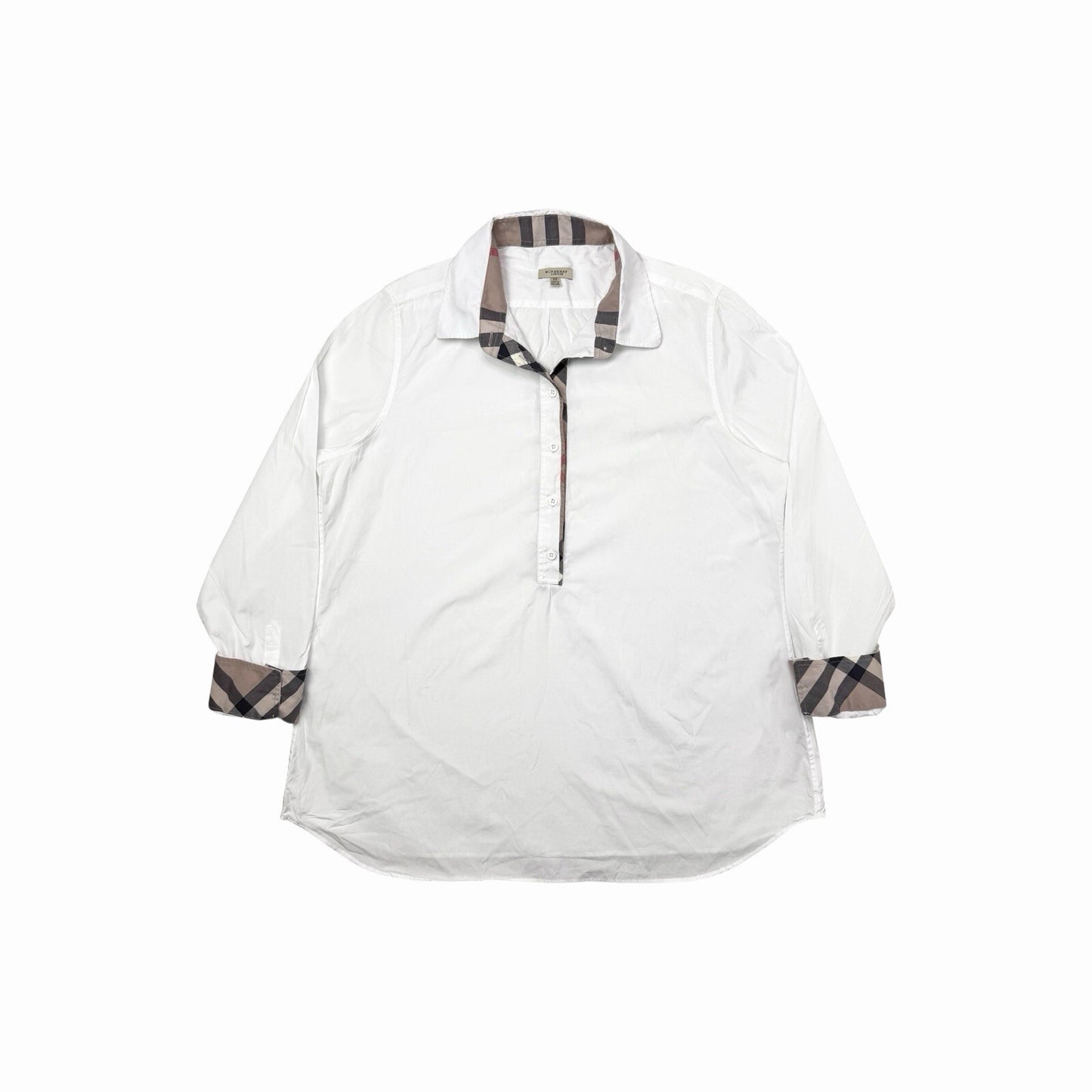 Vintage Burberry Tunic Shirt Women’s XL UK22 White Nova-Check Made In England