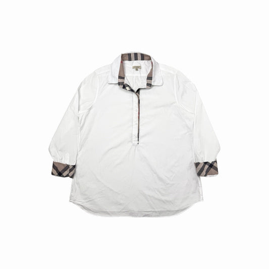 Vintage Burberry Tunic Shirt Women’s XL UK22 White Nova-Check Made In England