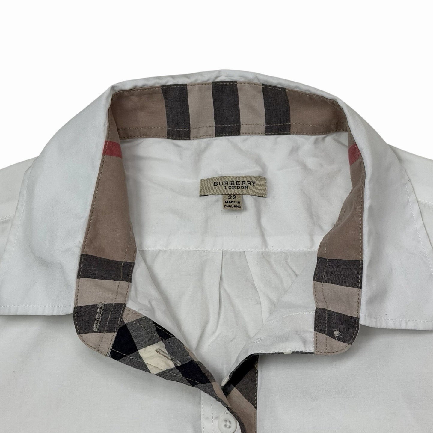 Vintage Burberry Tunic Shirt Women’s XL UK22 White Nova-Check Made In England