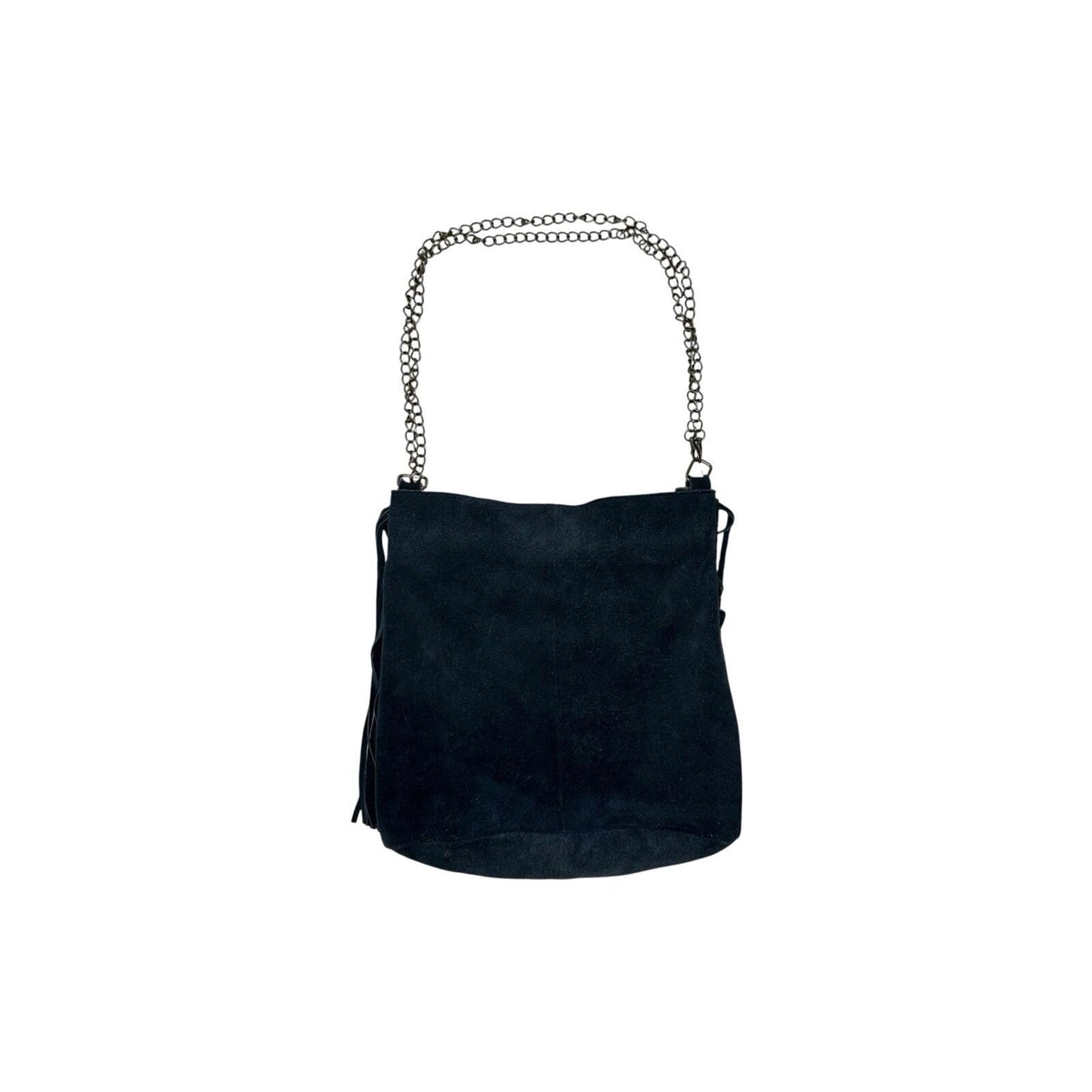 Brampton London Fringe Boho Shoulder Bag Navy Blue Suede Medium Tassel