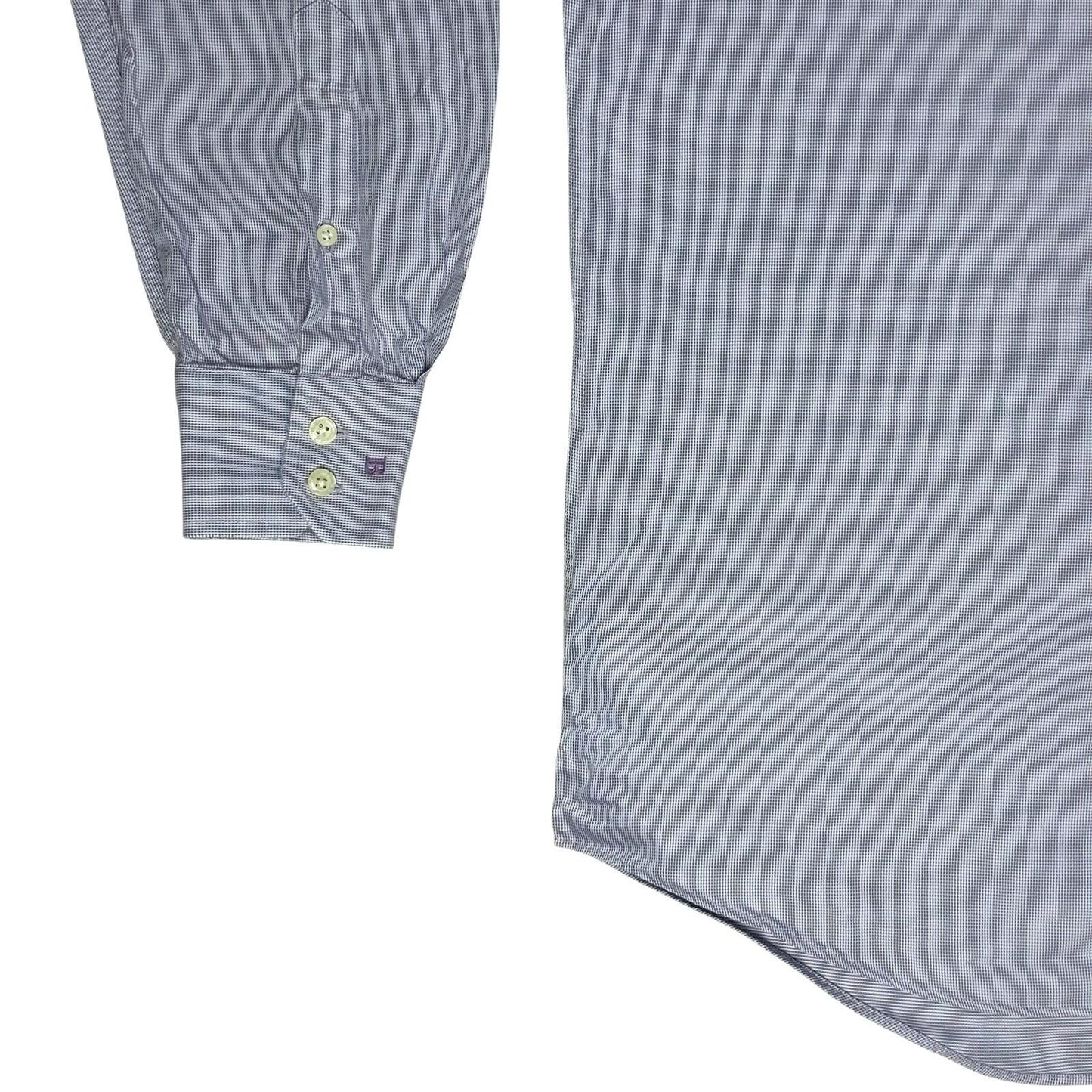 Vintage Balmain Shirt Blue Check Men’s Large Embroidered Logo 16”