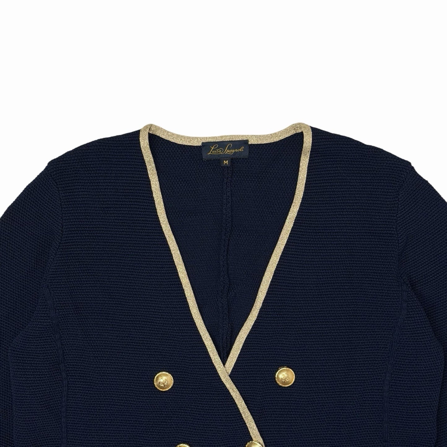 Vintage Luisa Spagnoli Jacket Women’s Medium Navy Blue And Gold Made In Italy