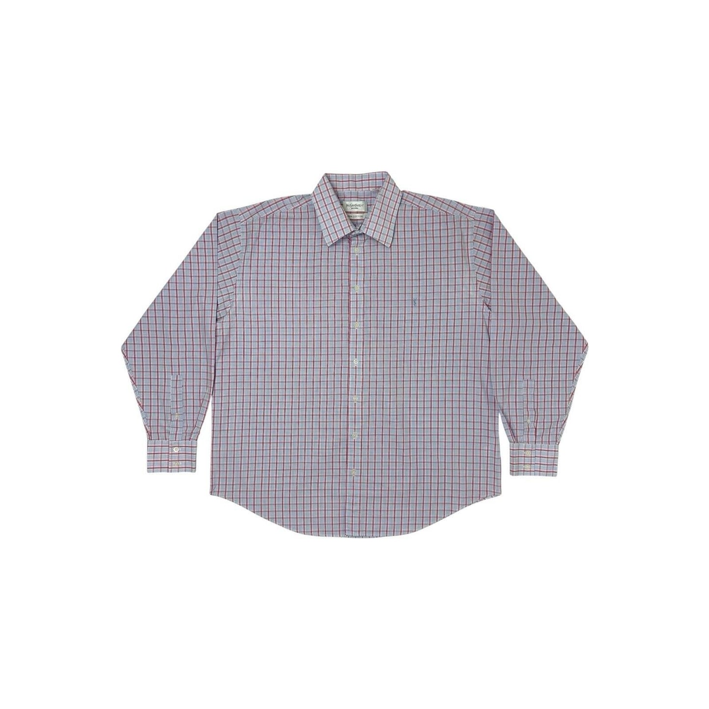 Vintage Yves Saint Laurent Check Shirt Men’s XL Long Sleeve Red, White And Blue