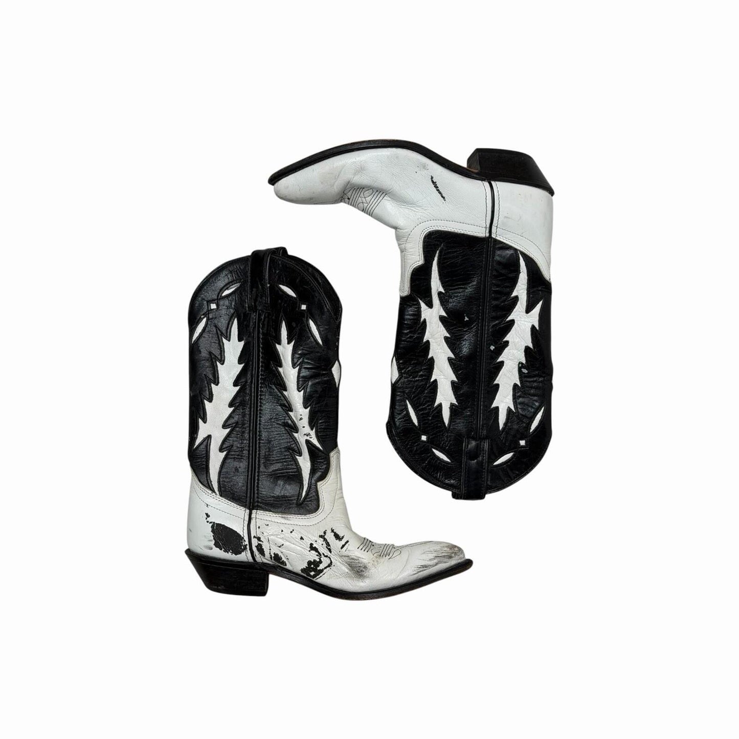 Vintage Code West Western Boots US6.5 UK5.5 White And Black Leather Cowboy Boot