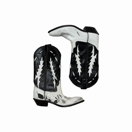 Vintage Code West Western Boots US6.5 UK5.5 White And Black Leather Cowboy Boot