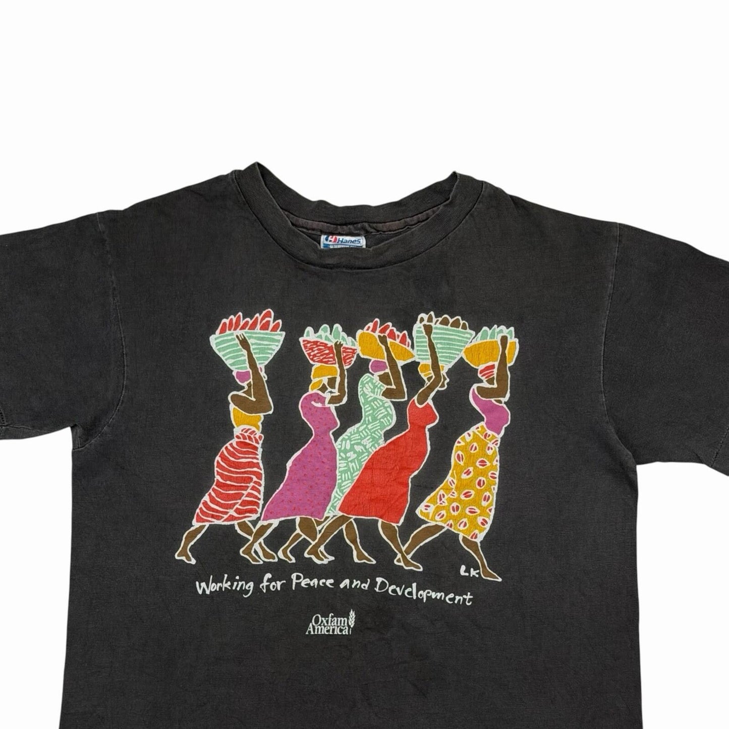 Vintage 90’s Hanes Oxfam America T-Shirt Men’s Medium Black Single Stitch