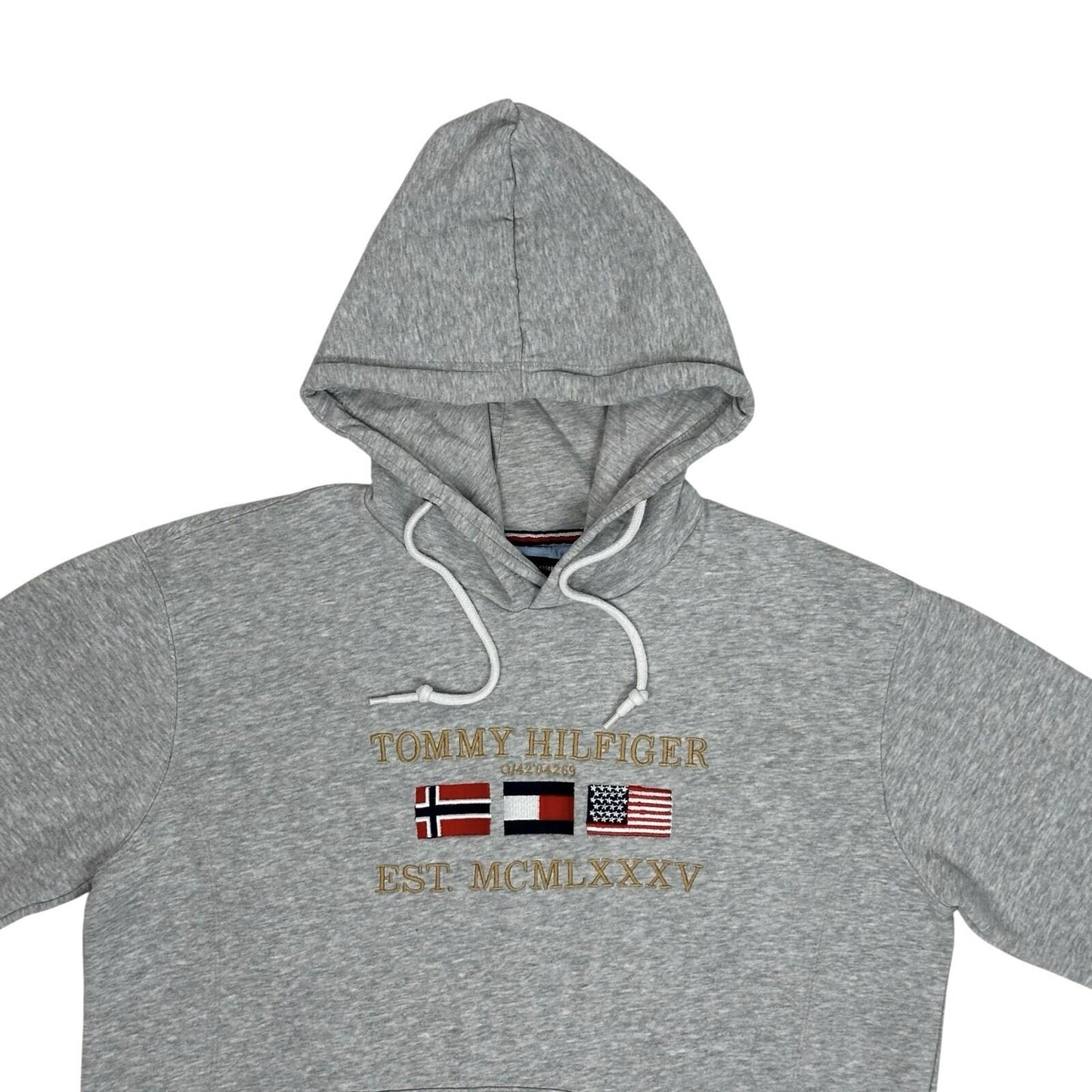 Tommy Hilfiger Flag Hoodie Men’s Large Grey Embroidered Logo