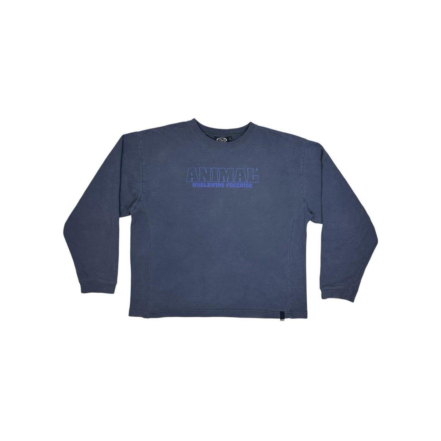 Vintage Animal Worldwide Jumper Men’s Large Navy Blue Graphic Print Boxy Fit