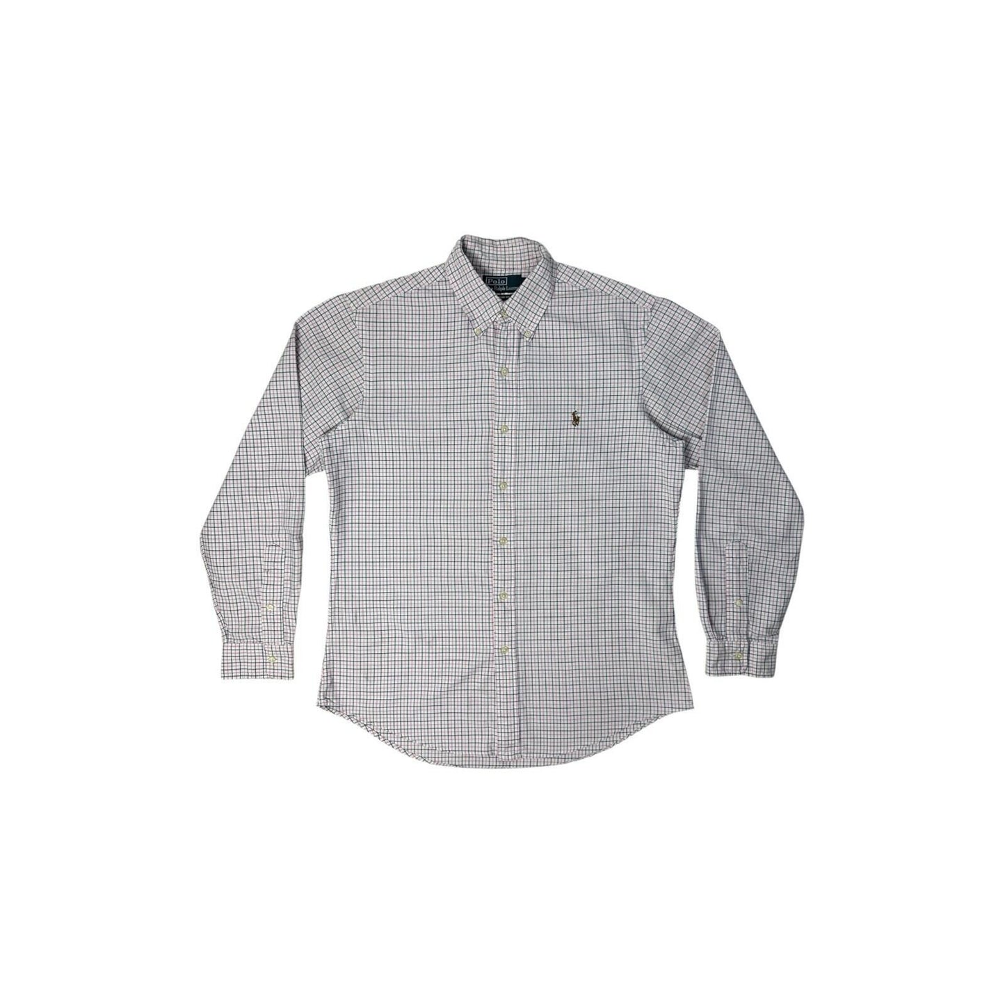 Vintage Polo Ralph Lauren Shirt White, Pink And Navy Check Men’s Medium