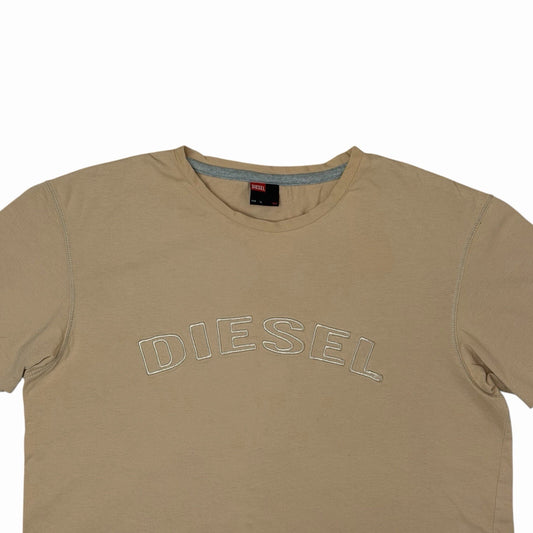 Vintage Diesel Logo T-Shirt Men’s XL Beige Embroidered Logo Design 00’s y2k