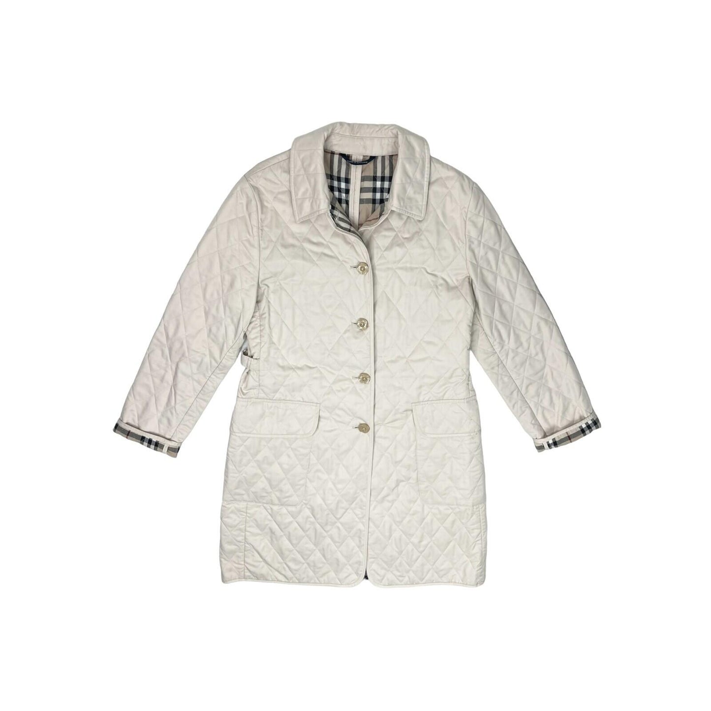Vintage Burberry Diamond Quilt White Coat Women’s Medium Made In England