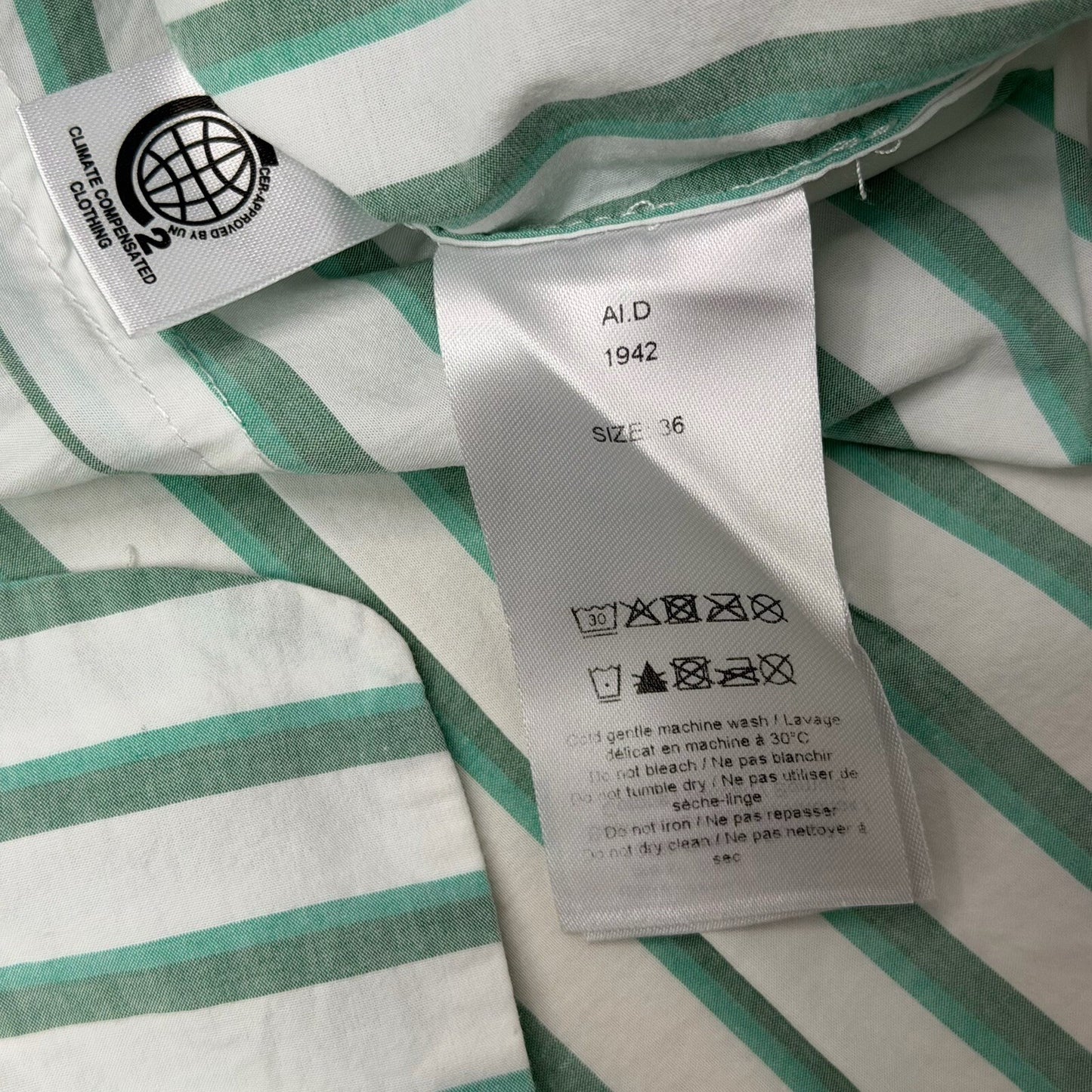 Ganni Ruffled Collar Stripe Shirt Women’s Small Green And White