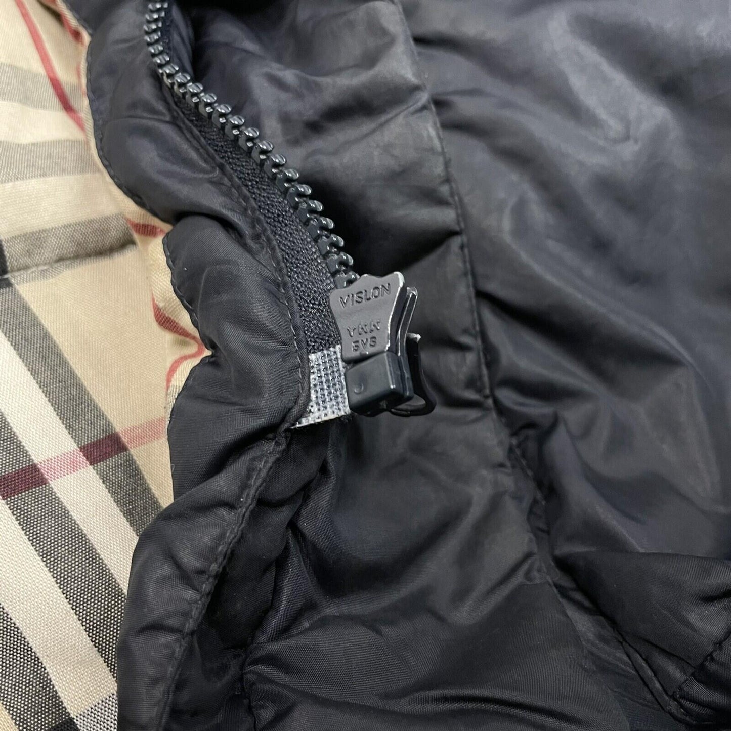 Vintage Burberry Puffer Coat Men's XL Dark Navy Novacheck Lining Down Filled