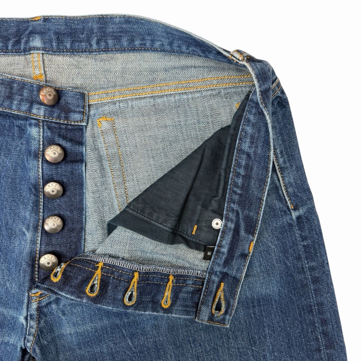 Rake Selvedge Denim Jeans Men’s 36w 30l Blue Distressed