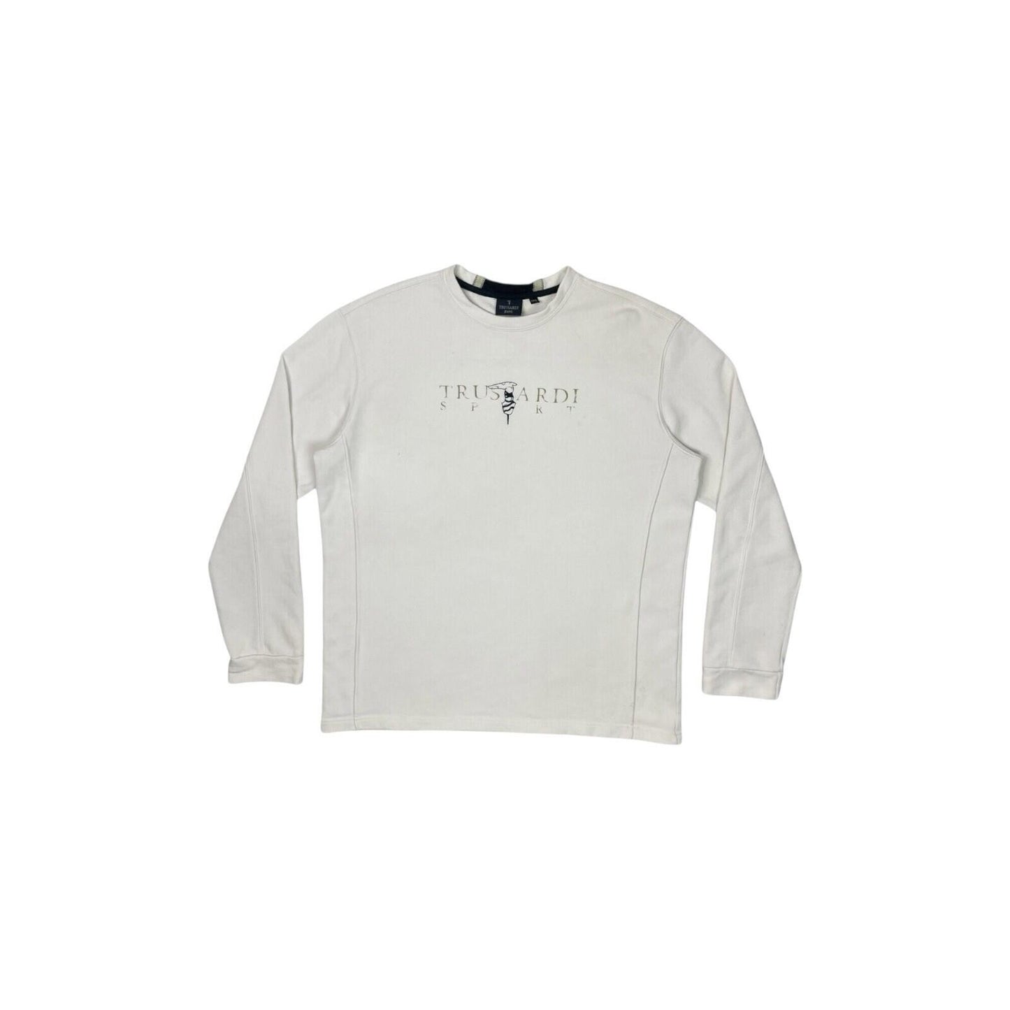 Vintage Trussardi Jumper Men’s Modern Large White Made In Italy Embroidered
