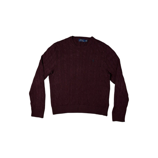 Vintage Polo Ralph Lauren Cable Knit Jumper Maroon Red Men’s Medium