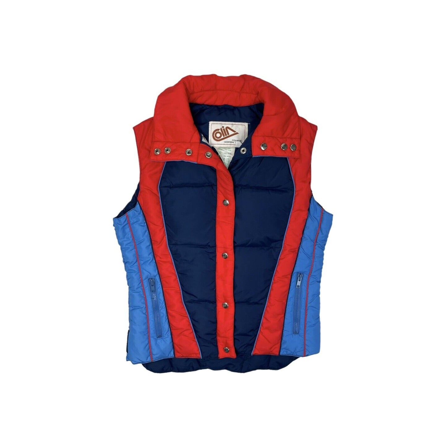 Vintage Colins Inc Canada Gilet Vest Jacket Womens Small Puffer Blue And Red