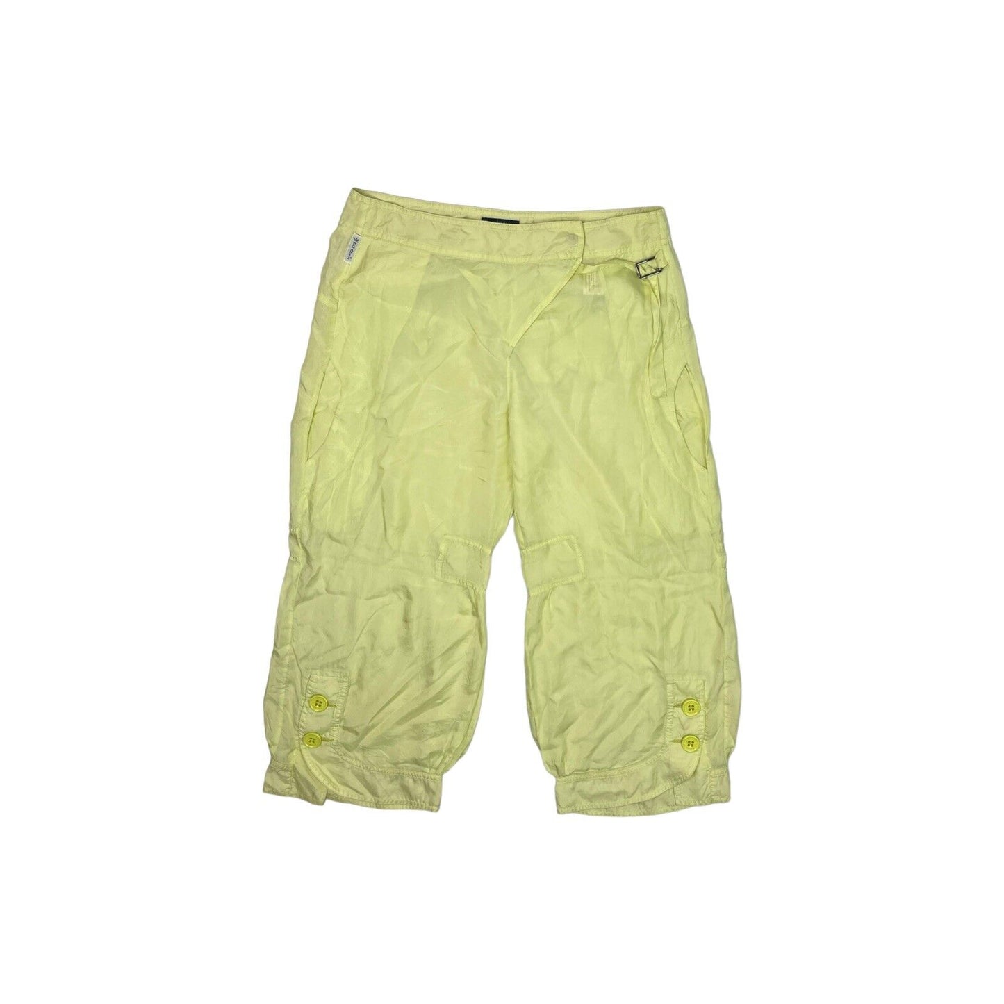 00’s Armani Jeans Cropped Chiffon Cargos Lime Green Women’s 29w Made In Italy