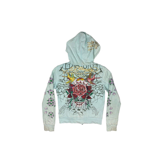 y2k Ed Hardy By Christian Audigier Love And Roses Hoodie Blue Womens XL