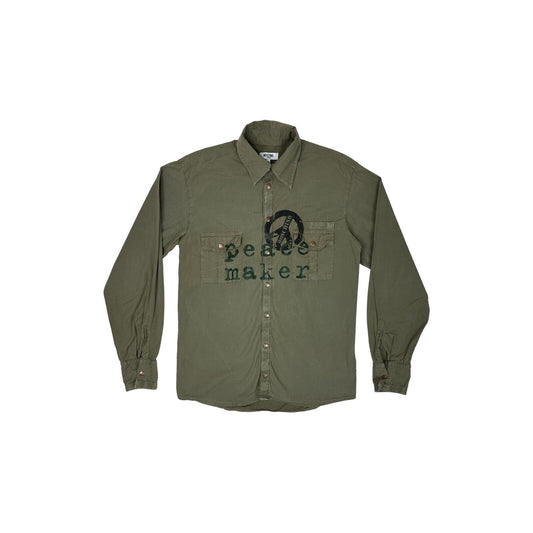 Vintage Moschino Military Shirt Mens Small Green Peace Maker