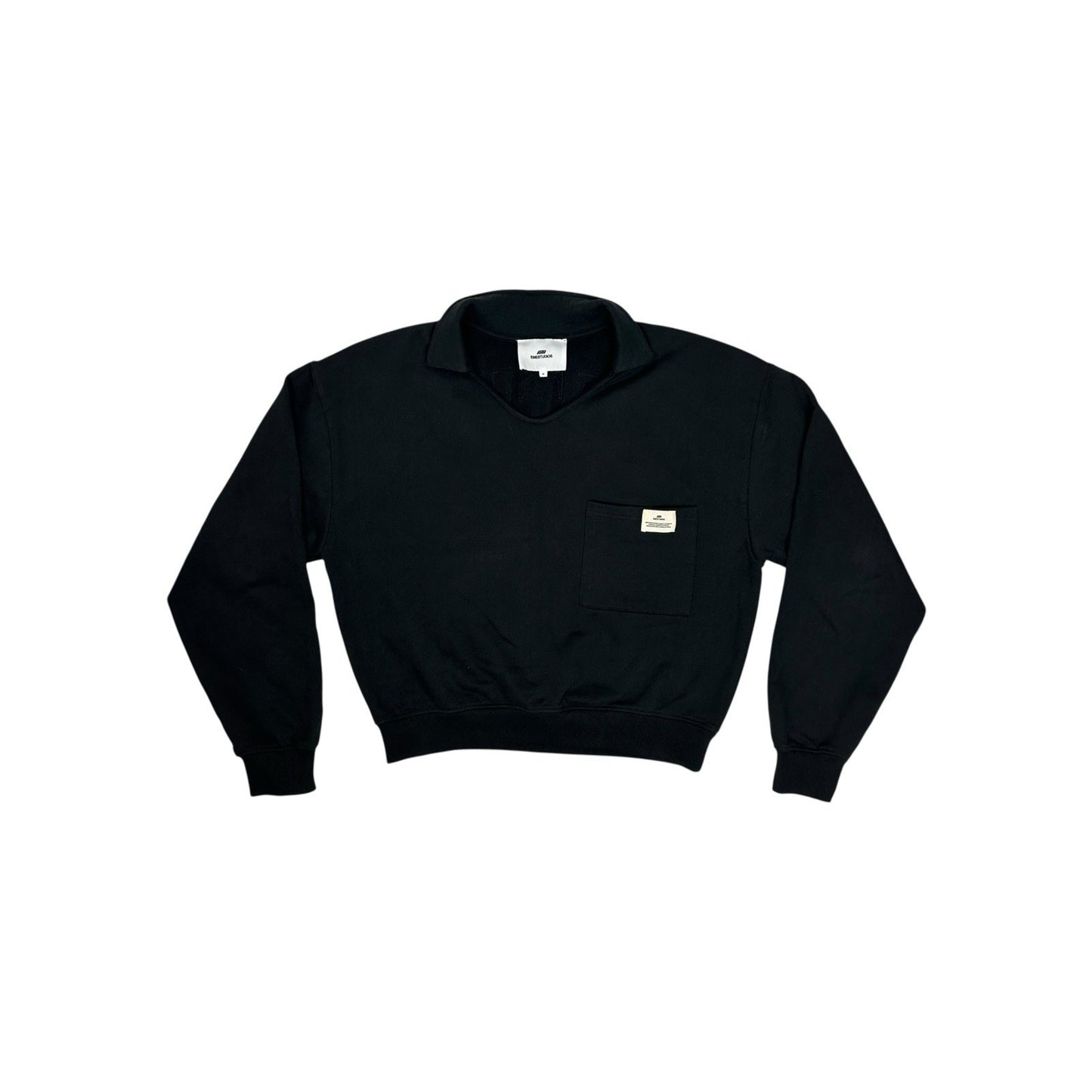 Eme Studios Sweater Black Men’s Medium Chesnut Shadow Polo Crewneck Embroidered