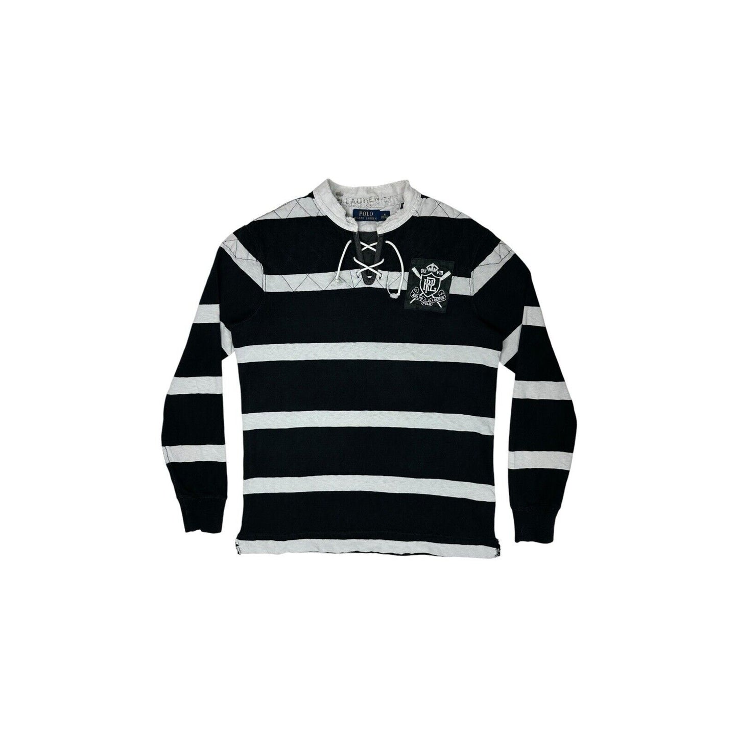 00’s Polo Ralph Lauren Rugby Polo Shirt Mens Medium Black And White Stripe Rare