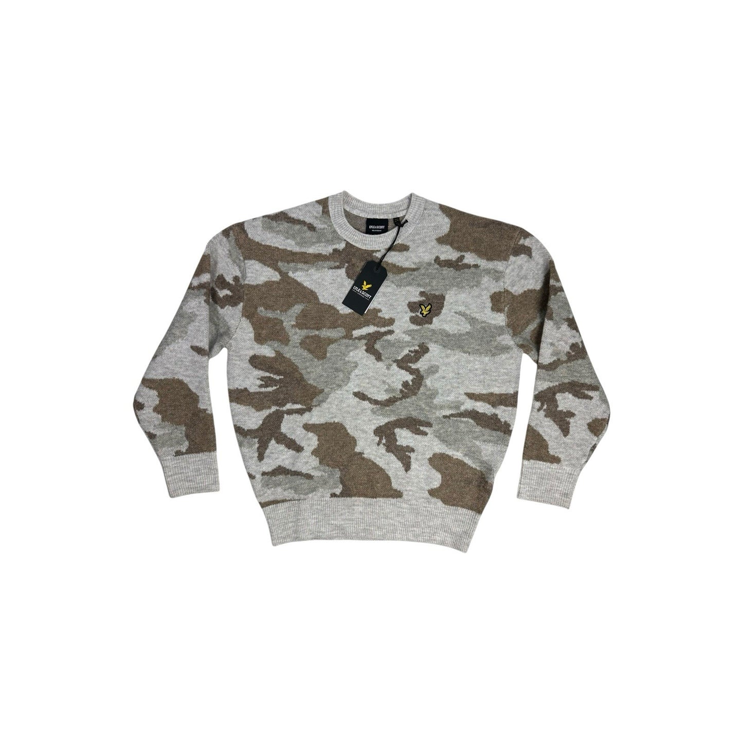 NWT Lyle & Scott Camo Jumper Men’s Medium Cream And Brown