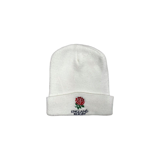 Vintage England Rugby Beanie White Embroidered Adults OSFA