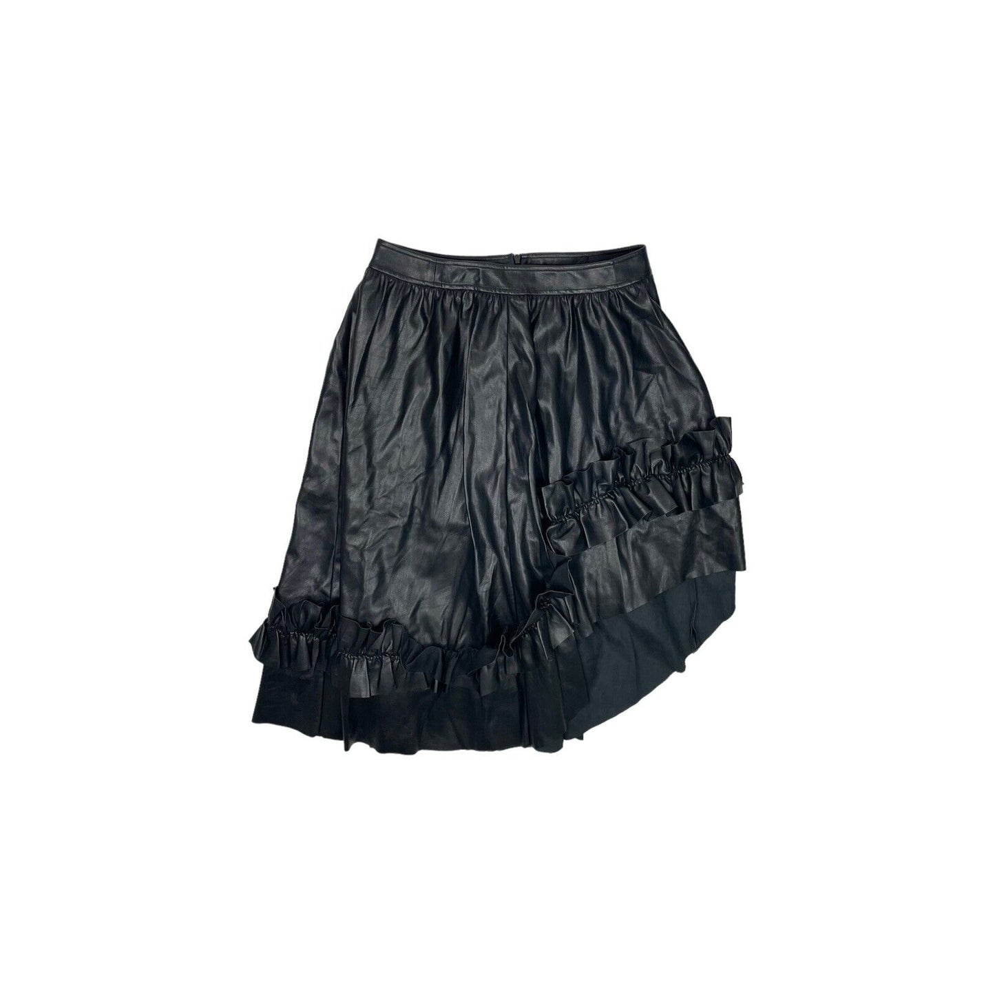 Cedric Charlier Black Skirt Womens UK12 Ruffled With Detailing Faux Leather