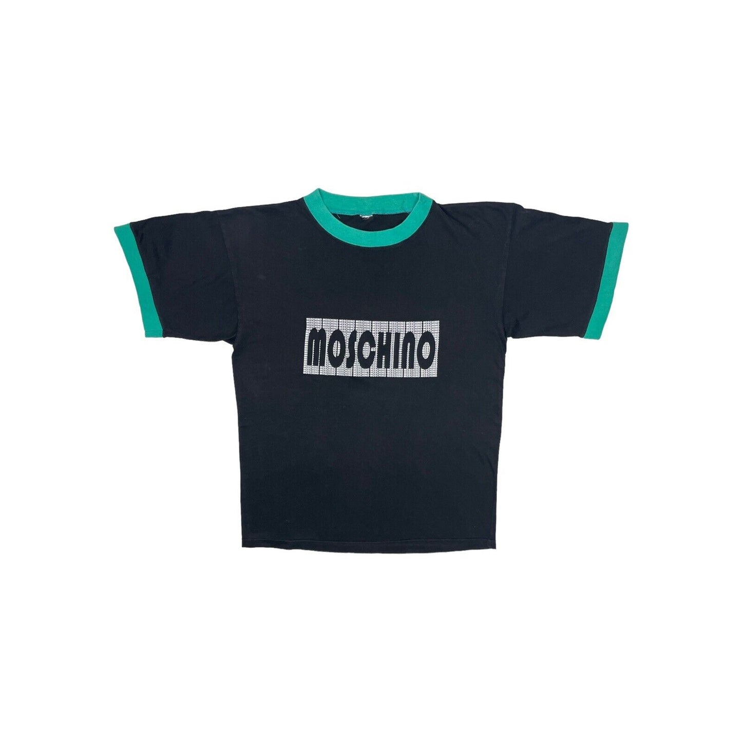 Vintage Moschino Ringer T-Shirt Black And Green Men’a Medium Single Stitch