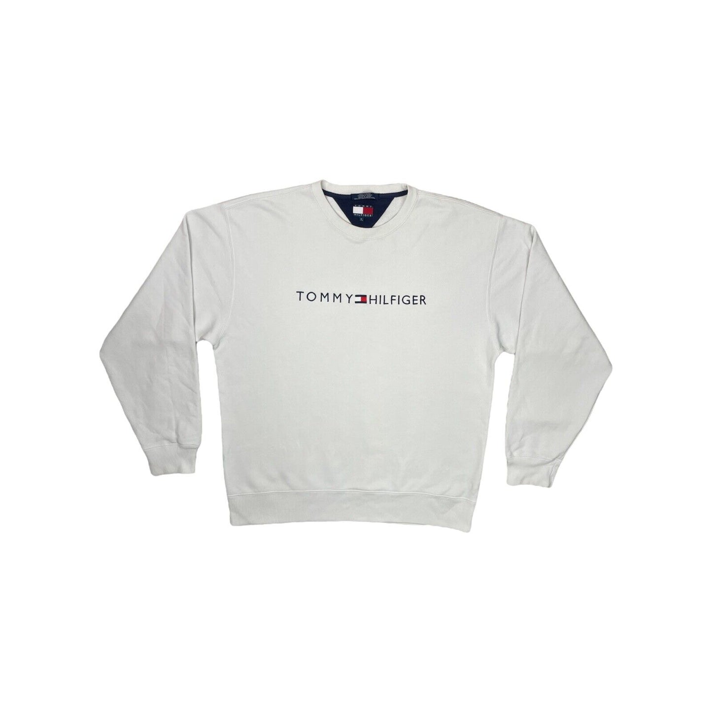 Vintage Tommy Hilfiger Crew Neck Jumper Men’s Medium White Embroidered 90’s