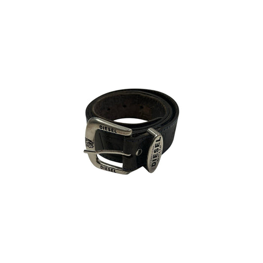 Vintage Diesel Leather Belt Black Embossed Detail