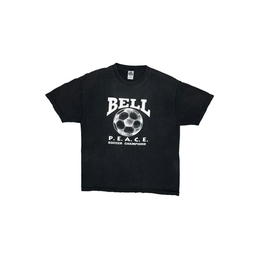 Vintage Soccer T-Shirt Bell Peace Mens XL Black Football Graphic Print Alstyle