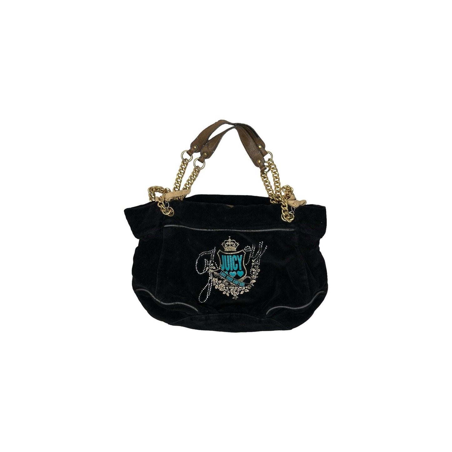 00’s Juicy Couture Shoulder Bag Black Velour Embellished Foil Logo