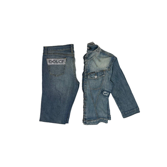 Vintage Dolce & Gabbana Blue Denim Set Embellished Women’s Medium Made In Italy