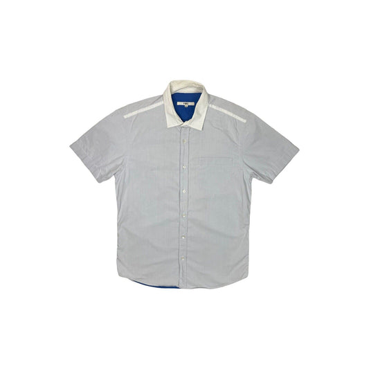 YMC Short Sleeve Shirt Mens Small White And Blue Button Up Made In Portugal