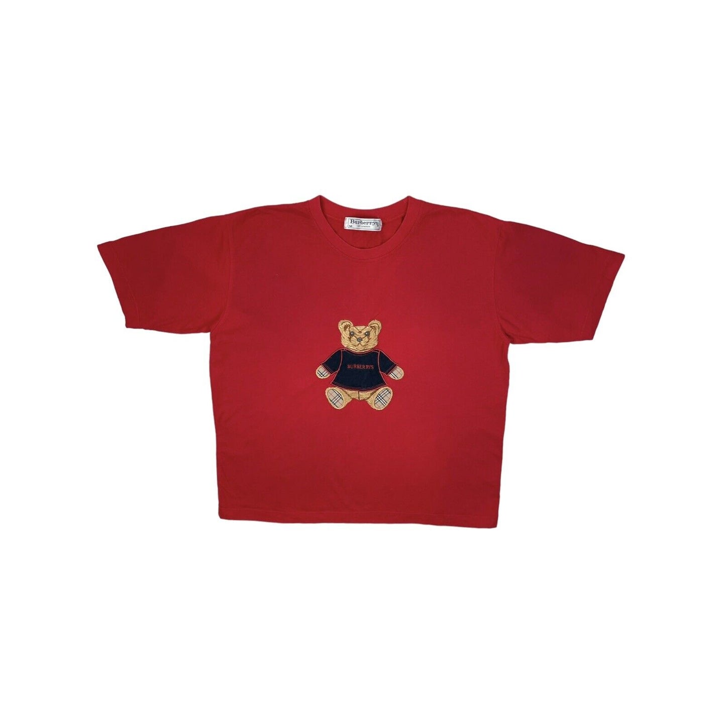 Vintage Burberry Bear T-Shirt Red Medium Embroidered