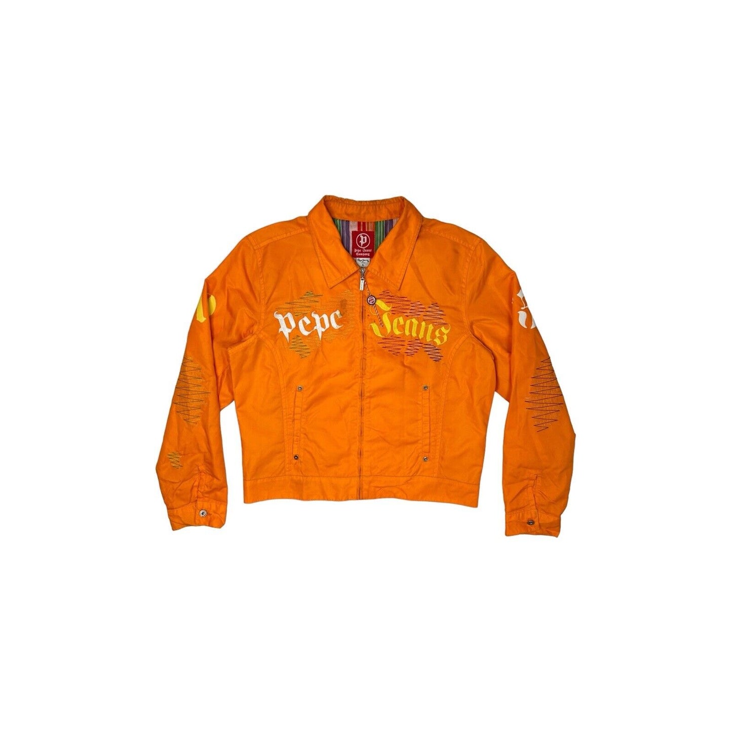 Vintage Pepe Jeans Jacket Orange Womens XL Embroidered Design