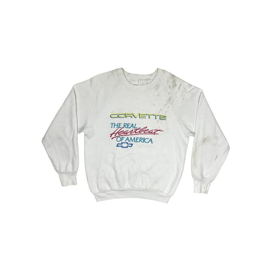 Vintage Corvette Jumper Mens Medium White Made In USA Fruit Of The Loom