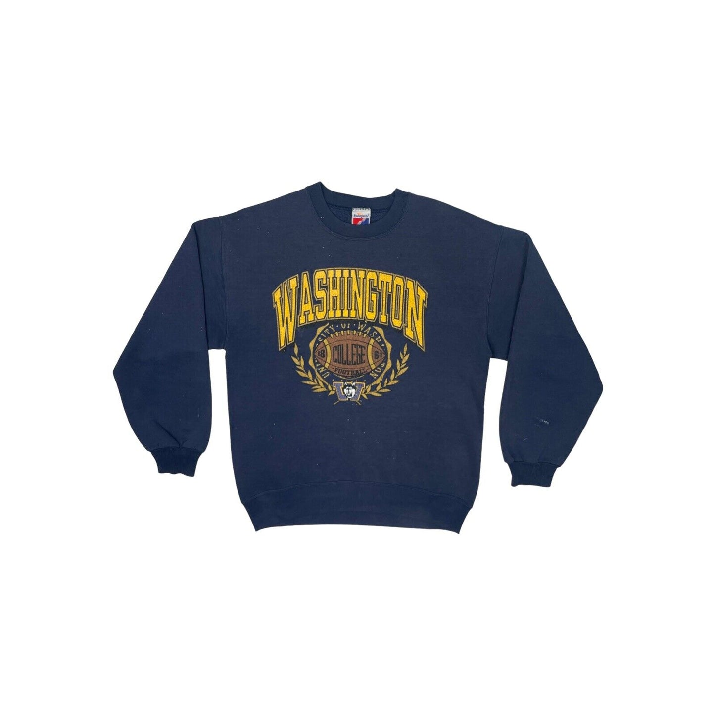 Vintage Washington Huskies Crew Neck Jumper Navy Blue Mens Medium Made In USA