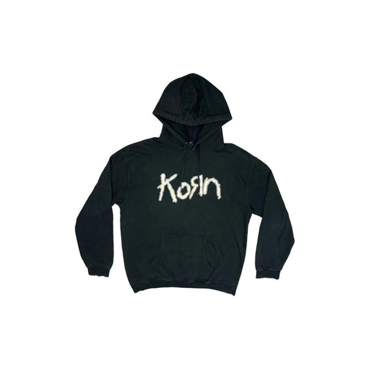 Vintage Korn Hoodie Mens Large Black Graphic Print y2k Stars & Stripes