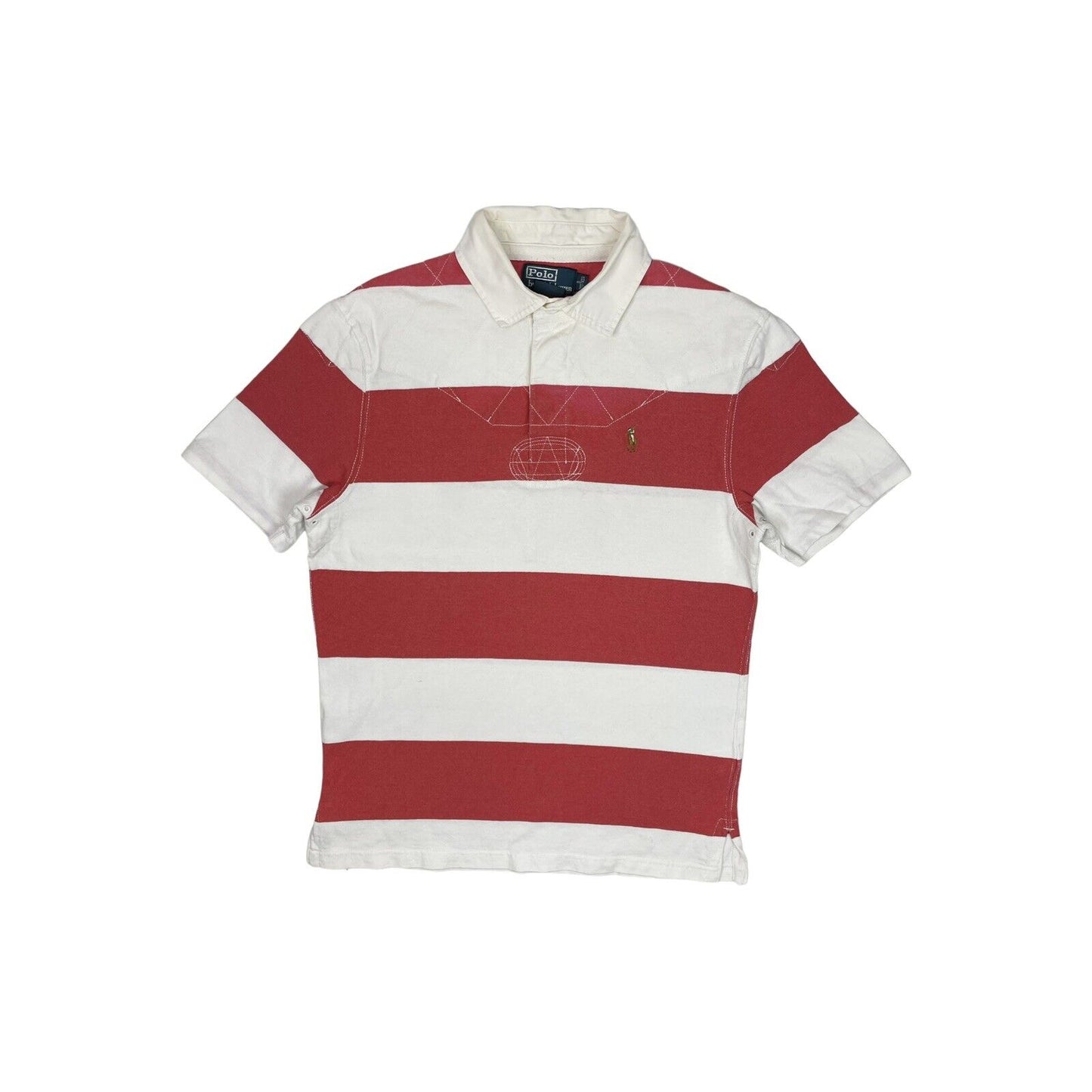 y2k Polo Ralph Lauren Rugby Polo Shirt Mens Small Red And White Stripe