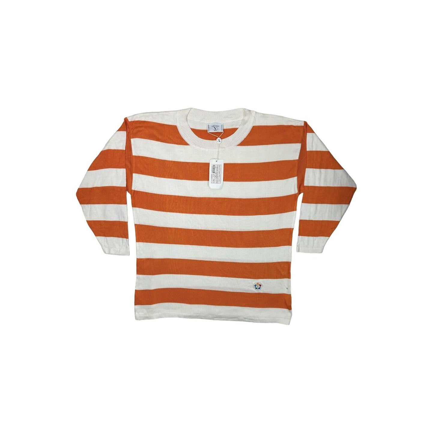 Vintage Valentino Sport Jumper Orange & White Stripe Men’s XL Made In Italy NWT